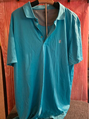 IZOD Men’s XL Turquoise Blue Grid Performance Golf Polo Shirt